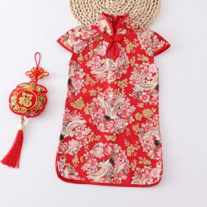Robe d'été pour filles, Cheongsam, mode rouge, vêtements traditionnels chinois pour enfants, Qipao