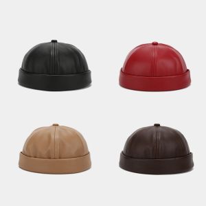 Chapeau de propri&eacute;taire en cuir PU de couleur unie pour hommes et femmes, casquettes r&eacute;tro simples