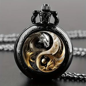 Conception de montre de poche double dragon d'inspiration vintage avec des couleurs dor&eacute;es et