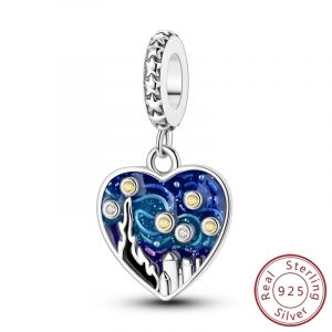 Pendentif ciel &eacute;toil&eacute; Van Gogh en argent Sterling 925, breloques adapt&eacute;es au Bracelet Original 925