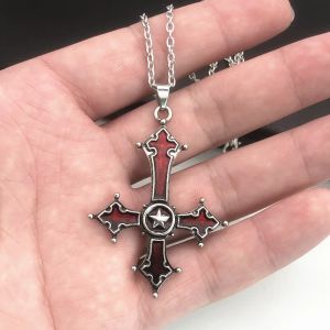 Collier pendentif croix inversée sanglante rouge, pendentif croix gothique Vintage, diable Lucifer