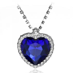 Titanic coeur d'oc&eacute;an bleu cristal amour coeur pendentif collier pour femmes plein strass cha&icirc;ne