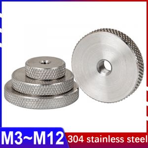 GB807 304 écrou moleté plat en acier inoxydable écrou fin vissé à la main écrou rond moleté M3 M4 M5