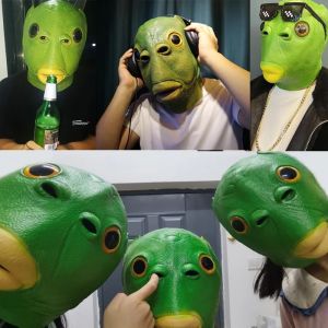 Masque de poisson vert en latex pour adulte, dr&ocirc;le, cosplay, f&ecirc;te d'Halloween, v&ecirc;tements de sauna