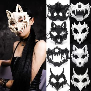 Masque d'Halloween demi-visage Cos Dragon dieu f&eacute;roce tigre fourchette de nuit Tengu homme loup