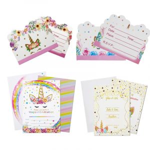 Carte d'invitation licorne, décorations de fête d'anniversaire, cadeaux de fête pour enfants, cartes