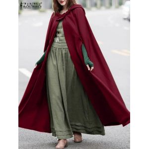 Mode longue Cape manteau ZANZEA femmes &agrave; capuche laine m&eacute;lange manteau automne sweats &agrave; capuche