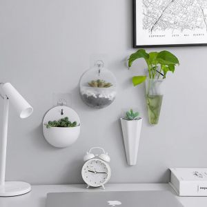 Pot de fleur hydroponique suspendu au mur, Vase en plastique paresseux, Pot de fleur vert, # 2660