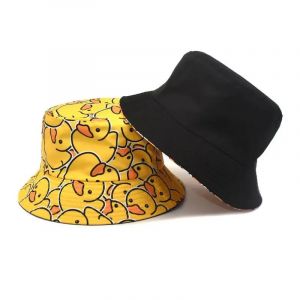 Nouveau chapeau de p&ecirc;cheur portable Double face chapeau imprim&eacute; canard jaune chapeau de p&ecirc;che de