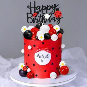 Décoration de gâteau coccinelle, boule rouge et noire, décoration de gâteau marguerite pour fête à
