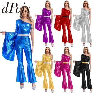 Combinaison Vintage pour femmes, vêtements de danse Hippie, body métallique des années 70, bas de