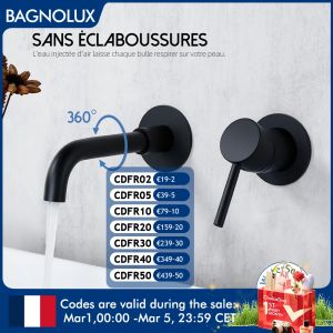 Mitigeur de robinet de salle de bains, mitigeur de lavabo, noir mat, bec mural d'eau chaude et