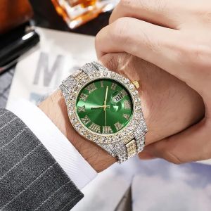 Montre Hip Hop personnalisée avec strass brillants pour hommes, horloge de luxe, longueur de bande,