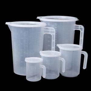 Pichet doseur liquide en plastique avec couvercle, surface du bec verseur, outil de mesure, 300ml,