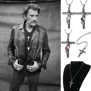 Pendentif guitare croix colliers hommes bijoux chaîne en acier inoxydable Crucifix chrétien Johnny