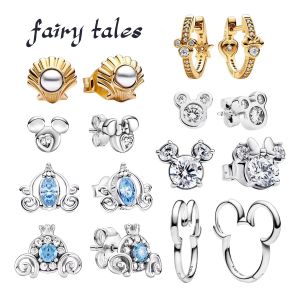 Boucles d'oreilles en argent S925, série de dessins animés, classiques, Mickey et Minnie,