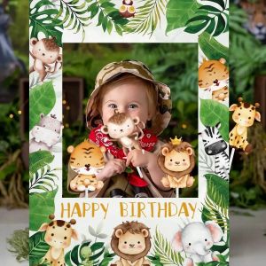 Nappe avec cadre d'animaux de la Jungle, accessoire Photo, décor de fête d'anniversaire pour la