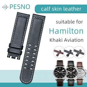 Pesno – Bracelet de montre en cuir de veau véritable, adapté à Hamilton Khaki Aviation, Texture