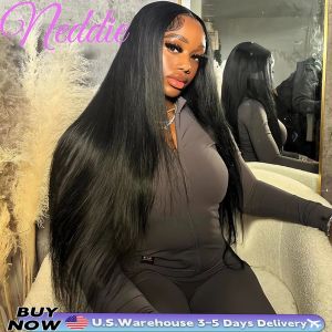 Perruque Lace Frontal Wig naturelle brésilienne naturelle, cheveux lisses, Hd, 13x6, 13x4, noir,