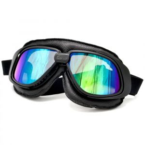 BJMOTO-Lunettes de Soleil en Cuir Noir, pour Ski, Motocross, Vintage, Pilote, pour Casque Ouvert,
