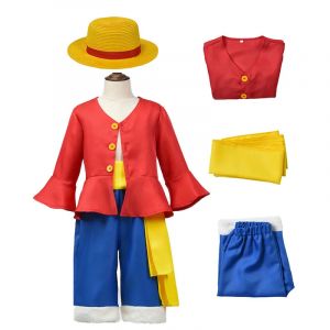 Ensemble complet de Costume de Cosplay Anime Monkey D Luffy pour garçons, tenues de carnaval