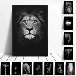 Toile peinture Animal mur Art Lion éléphant hippopotame zèbre affiche et moderne minimaliste Photo