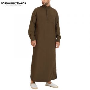 INCERUN – Kaftan arabe islamique pour hommes, vêtements Vintage à manches longues, Robe Thobe ample,