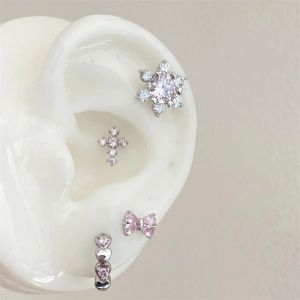 Boucles d'oreilles en cristal de Zircon rose pour femmes, 1 pi&egrave;ce, nouvelle mode, clou d'oreille en