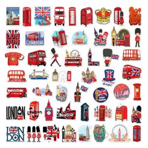 Autocollants de drapeau britannique des buses rouges de londres, 50 pièces, autocollants de