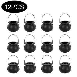 Décoration de chaudron de sorcière d'Halloween, Mini chaudron de sorcières en plastique noir, panier