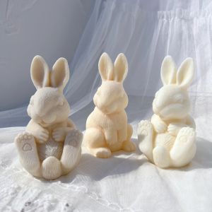 Moule à cire de soja en forme de lapin assis, deux modèles, lapin doré, bougie en Silicone, en