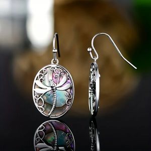 Boucles d'oreilles ethniques délicates en coquillage d'ormeau et libellule, 1 paire, bijoux à la