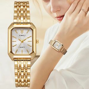 Montre à quartz de luxe pour femme, horloge rectangulaire, bracelet en acier, cadeau pour fille