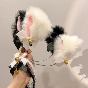 Bandeau de cheveux d'oreille de chat de renard en peluche, bandeau de sauna d'oreille de chat, noir