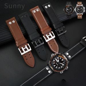 Bracelet de montre en cuir véritable pour hommes, pour Hamilton Jazz kaki Aviation Field, 20 22mm,