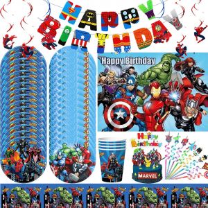 Marvel Avengers d&eacute;coration d'anniversaire ballon ensemble de vaisselle nappe toile de fond Spiderman