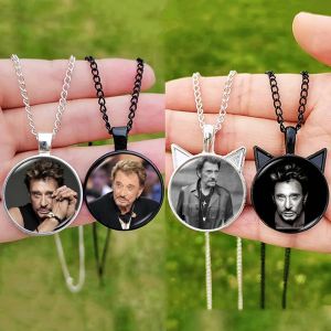 Collier Johnny Hallyday pour hommes et femmes, célèbre affiche de chanteur, pendentif en verre et