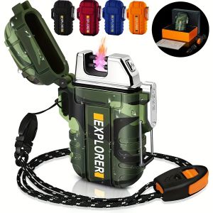 Briquet électrique double arc, étanche, coupe-vent, plasma, aste, camping en plein air, sans flamme,