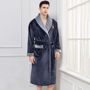 Grande taille 3XL 4XL hommes flanelle Robe vêtements de nuit épais chaud longue peignoir chemise de