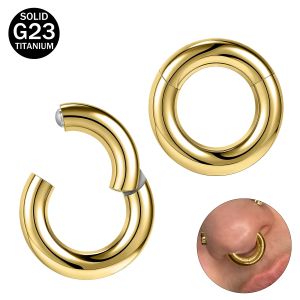 ZS 1PC G23 titane cerceau boucle d'oreille pour hommes plaqu&eacute; or cercle boucle d'oreille grand