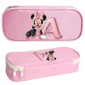Boîte à crayons Minnie Mouse Disney pour filles, papeterie en tissu Oxford, trousse à crayons,