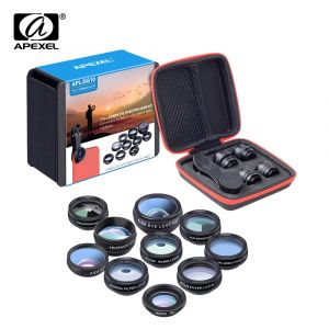 APEXEL – kit d'objectif de téléphone universel 10 en 1, objectif macro grand Angle Fisheye, filtre