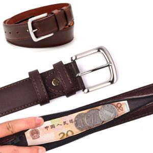 Ceinture d'argent de s&eacute;curit&eacute; de voyage, ceinture antivol en cuir PU avec fermeture &eacute;clair, ceinture