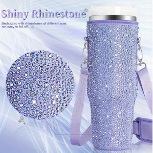 Étui de protection pour tasse avec lanière en strass brillant, 6 couleurs, sac pour bouteille sous