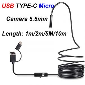 Mini caméra endoscopique USB TYPE C, 1m/2m/5m/10m, 5.5mm, câble dur souple et Flexible, Endoscope