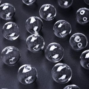 Boule de Verre Creuse avec Double Trou, Boule Ronde Soufflée, Perle pour Bijoux, Boucles d'Oreilles