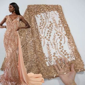 Tissu africain en dentelle à paillettes perlées pour femmes, robe de mariée nigwin, tissu français