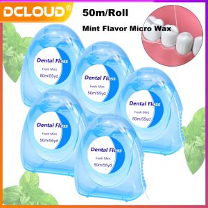 Micro Cire dentaire Saveur Menthe poivrée Flosser Brosse interdentaire Bobine intégrée Fil plat