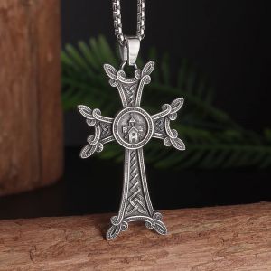 Collier élégant avec pendentif croix celtique Valknut, croix arméenne ou croix Khachkar, bijoux pour