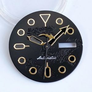 Cadran de montre de plongée à mouvement automatique pour homme, pièces de montre noires, bord doré